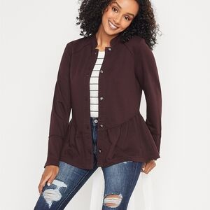 Maurices Dark Plum Ruffle Military Jacket